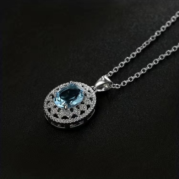 Elegant Blue Topaz Silver Toned Necklace - Picture 2 of 3